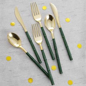 img 3 attached to 🍽️ Supernal 180 Piece Christmas Gold Plastic Cutlery Set with Green Glitter Bamboo Shape Handle - Durable and Disposable Gold Silverware