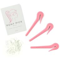 🎀 pain-free pony pick set - lolly hair elastic cutter - easy removal for rubber bands - 3 pink pony picks + 50 clear elastics - enhanced easy-grip tools & accessories logo