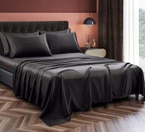 img 3 attached to 🛏️ Luxury Black Satin Bedding Set - Pothuiny 6-Piece Queen Satin Sheets with Deep Pocket Fitted Sheet, Flat Sheet, and Pillow Cases