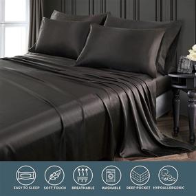 img 2 attached to 🛏️ Luxury Black Satin Bedding Set - Pothuiny 6-Piece Queen Satin Sheets with Deep Pocket Fitted Sheet, Flat Sheet, and Pillow Cases