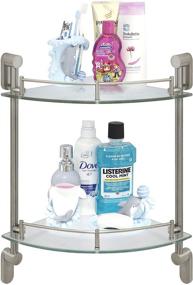img 3 attached to MODONA Oval Series Double Corner Glass Shelf with 🛁 Pre-Installed Rail - Satin Nickel Finish - 5 Year Warranty