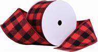 10 yards red and black buffalo plaid gingham wired ribbon, 2.5&#34; wide - perfect for christmas crafts, decorations, and wrapping crafts (red and black) logo