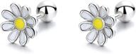 🌼 18g sterling silver chrysanthemum flower cartilage stud earrings - little daisy floral helix tragus jewelry with screw back small barbell - cute hypoallergenic ear piercing studs for women and girls - perfect gifts logo