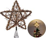 🌟 joiedomi christmas tree toppers: rattan star tree topper with 50 led lights for xmas tree decor, holiday party indoor decoration logo
