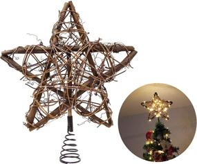 img 4 attached to 🌟 Joiedomi Christmas Tree Toppers: Rattan Star Tree Topper with 50 LED Lights for Xmas Tree Decor, Holiday Party Indoor Decoration