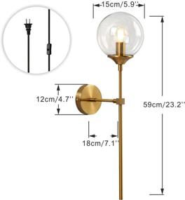 img 3 attached to KCO Lighting Modern Glass Globe Wall Sconce Plug In Industrial Wall Lamp With On/Off Switch Vanity Light Kitchen Island Hanging Ceiling Light For Bathroom Bedroom Indoor(Clear Plug In)