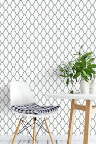 img 2 attached to 🏵️ Gray-Blue Trellis Peel and Stick Wallpaper | 17.7"x78.7" | Removable & Self-Adhesive Wall Covering | Modern Trellis Wallpaper Decor | Shelf Liner, Drawer Liner, Wall Decor | Vinyl Film Roll