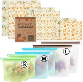 img 4 attached to 🐝 Keep Your Food Fresh with Reusable Silicone Bags and Beeswax Wraps: Leakproof, Airtight, Freezer Safe Storage Solution