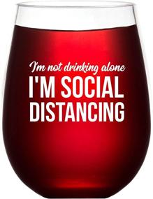 img 4 attached to 🍷 Quirky Social Distancing Wine Glasses: Unbreakable Stemless Plastic with Funny Sayings for Women & Men- Ideal White Elephant Gift for Nurses & Teachers