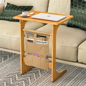 img 4 attached to 🪑 Space-Saving C Table Sofa Side End Table for Small Living Rooms - Slide Under Couch, Laptop Coffee Snack Bamboo Tray - 20 x 12 x 24 Inch TV Dinner Table