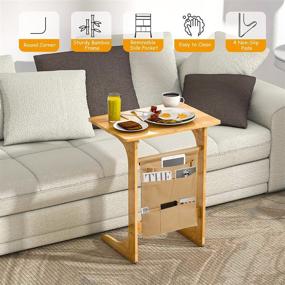 img 2 attached to 🪑 Space-Saving C Table Sofa Side End Table for Small Living Rooms - Slide Under Couch, Laptop Coffee Snack Bamboo Tray - 20 x 12 x 24 Inch TV Dinner Table