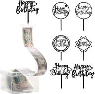 🎂 deluxe cake money box kit: 107-piece set with pulling mechanism, happy birthday toppers, clear bag pockets for decoration and party favors (black) логотип