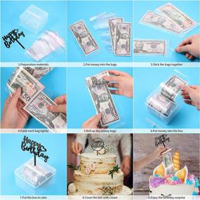 img 2 attached to 🎂 Deluxe Cake Money Box Kit: 107-Piece Set with Pulling Mechanism, Happy Birthday Toppers, Clear Bag Pockets for Decoration and Party Favors (Black)