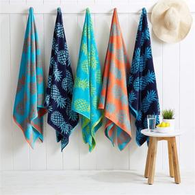 img 3 attached to 🏖️ Frutta Collection: 100% Cotton Jacquard Oversized Beach Towel (Teal / Coral) - Soft, Absorbent, Quick-Dry (40" x 71")