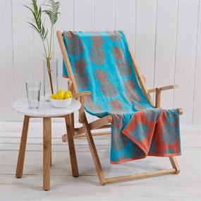 img 1 attached to 🏖️ Frutta Collection: 100% Cotton Jacquard Oversized Beach Towel (Teal / Coral) - Soft, Absorbent, Quick-Dry (40" x 71")