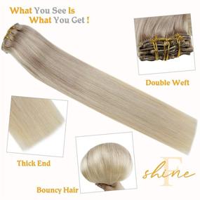 img 2 attached to 👱 Fshine Balayage Blonde Clip in Hair Extensions: 20 Inch Double Weft Remy Human Hair, Thick & Full Head, 7 Pieces 100 Gram, Ash Blonde to 22 and Platinum – Real Hair Clip in Extensions