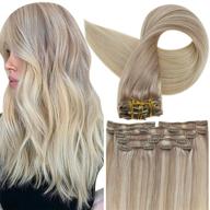 👱 fshine balayage blonde clip in hair extensions: 20 inch double weft remy human hair, thick & full head, 7 pieces 100 gram, ash blonde to 22 and platinum – real hair clip in extensions logo