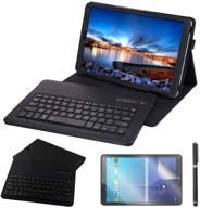 real-eagle galaxy tab a 10.5 2018 keyboard case: slim pu leather cover + wireless keyboard, black - compatible with sm-t590/t595 - includes screen protector & stylus logo