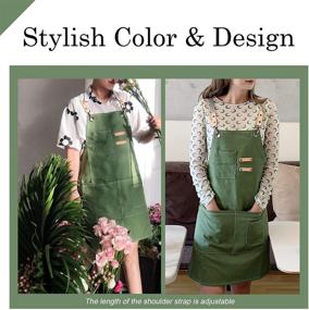 img 3 attached to Versatile Green Cotton Apron for Men and Women: Perfect for Chefs, BBQ, Grilling, and Workshop Activities with Adjustable Strap