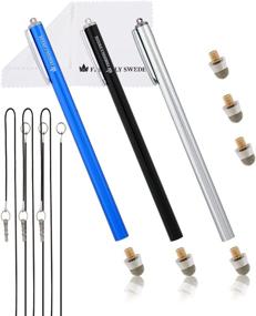 img 4 attached to 🖊️ The Friendly Swede Extra Long Replaceable Fiber Tip Stylus Kit: 3-Pack XXL Micro-Knit Capacitive Pens with Lanyards & Spare Tips (Silver, Black, Blue)