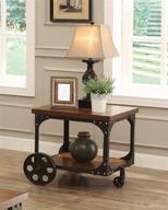 rustic brown end table with casters by coaster home furnishings logo