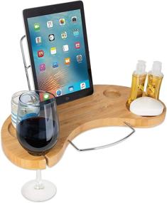 img 3 attached to 🛀 Luxury Bamboo Bathtub Caddy Tray: Expandable Tub Organizer with Detachable Tablet Backrest, Wine Glass Holder, Smartphone Holder - Portable Spa Comfort for Olivia & Aiden