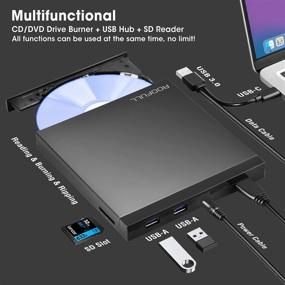 img 2 attached to 📀 ROOFULL External CD/DVD Drive Burner USB 3.0 Type-C: Portable DVD CD ROM with USB Ports and SD Reader for Mac & Windows 11/10/8/7 Laptop Desktop PC