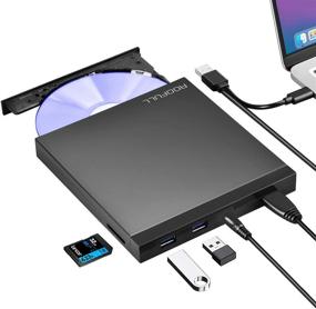 img 4 attached to 📀 ROOFULL External CD/DVD Drive Burner USB 3.0 Type-C: Portable DVD CD ROM with USB Ports and SD Reader for Mac & Windows 11/10/8/7 Laptop Desktop PC