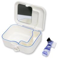 ⚪ коробка для зубных протезов: портативное хранилище и средство для очистки с зеркалом и чистящей щеткой - идеально для путешествий, ночных удерживающих щетин и извлечения зубов. логотип