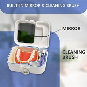 img 3 attached to ⚪ Коробка для зубных протезов: портативное хранилище и средство для очистки с зеркалом и чистящей щеткой - идеально для путешествий, ночных удерживающих щетин и извлечения зубов.