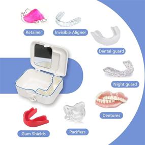 img 2 attached to ⚪ Коробка для зубных протезов: портативное хранилище и средство для очистки с зеркалом и чистящей щеткой - идеально для путешествий, ночных удерживающих щетин и извлечения зубов.
