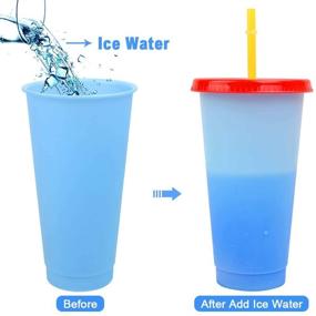 img 3 attached to 🥤 Large 24oz Reusable Color Changing Cups With Lids and Straws | Unbreakable BPA Free Plastic Tumblers | Bulk Smoothie and Party Cups for Adults and Kids | 5 Pack