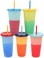 🥤 large 24oz reusable color changing cups with lids and straws | unbreakable bpa free plastic tumblers | bulk smoothie and party cups for adults and kids | 5 pack logo