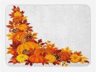 🎃 lunarable pumpkin bath mat - autumn leaves and fruits on fall season arrangement, plush bathroom decor mat with non slip backing, 29.5" x 17.5", orange logo