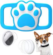 wustentre protective case for apple airtags - compatible with dog cat collar pet loop holder, airtag holder accessories with screen protectors - blue silicone cover for pet collar logo