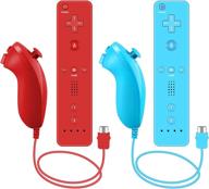 crifeir 2pack wireless remote and nunchuck controller set for nintendo wii and wii u - red and blue controllers with silicone case and wrist strap logo