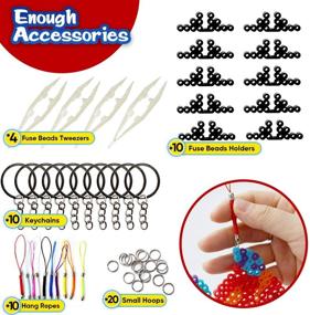 img 2 attached to 20 Piece Clear Plastic Fuse Bead Boards Kit with Colorful Cards, 🧩 Tweezers, Hang Ropes, Keychains, Hoops, and Holders for Kids DIY Craft Beads, 5mm