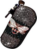 🐝 dazzling bee leather car key case: handmade diamond keychain wallet for women - colorful bling smart key accessories with zipper bag logo
