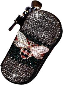 img 4 attached to 🐝 Dazzling Bee Leather Car Key Case: Handmade Diamond Keychain Wallet for Women - Colorful Bling Smart Key Accessories with Zipper Bag