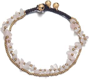 img 4 attached to 🌸 Handmade Boho Anklet with Softones Amethyst Natural Tumbled Chips Stone, Crushed Gemstone, Multilayer Charm, and Gold Beads - Foot Jewelry Perfect for Women and Girls