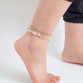 img 3 attached to 🌸 Handmade Boho Anklet with Softones Amethyst Natural Tumbled Chips Stone, Crushed Gemstone, Multilayer Charm, and Gold Beads - Foot Jewelry Perfect for Women and Girls