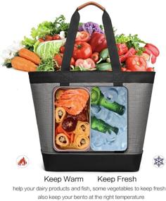 img 1 attached to 🛍️ Large Insulated Cooler Bag Gray: Keep Food Hot or Cold with Thermal Foam Insulation - Perfect for Grocery Shopping, Food Delivery, Travel, Picnics, and More!