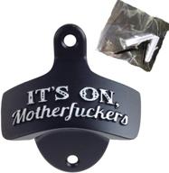 black wall mount beer bottle opener - it's on motherf*ckers! - durable metal bar drink mount with great design - smooth classic and heavy duty - perfect gift логотип