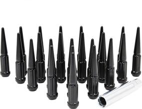 img 4 attached to 20-Piece Black Spiked Solid Metal Lug Nut Set for Wheels - M12x1.5 Thread, 4.4 Inch Tall, Closed End Bulge Acorn Spike Design - Includes Long Socket Key