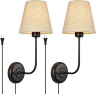 🏮 passica decor: vintage industrial wall sconce light with flared linen fabric shade - 2 pack on off switch - ideal for dining room, living room, bedrooms, bedside reading логотип