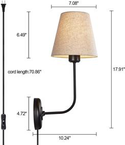 img 2 attached to 🏮 Passica Decor: Vintage Industrial Wall Sconce Light with Flared Linen Fabric Shade - 2 Pack On Off Switch - Ideal for Dining Room, Living Room, Bedrooms, Bedside Reading