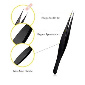 img 2 attached to 🔍 6-Piece Black Stainless Steel Pointed Tweezers Set for Ingrown Hair Removal, Precision Needle Point Tip for Nose, Facial Hair, Eyebrows, and Blackhead Removal