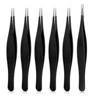 🔍 6-piece black stainless steel pointed tweezers set for ingrown hair removal, precision needle point tip for nose, facial hair, eyebrows, and blackhead removal logo