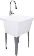 🚰 versatile white utility sink laundry tub: chrome faucet, pull down sprayer, heavy duty slop sinks for basement/garage/shop логотип