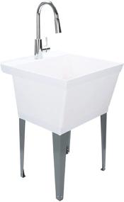 img 4 attached to 🚰 Versatile White Utility Sink Laundry Tub: Chrome Faucet, Pull Down Sprayer, Heavy Duty Slop Sinks for Basement/Garage/Shop